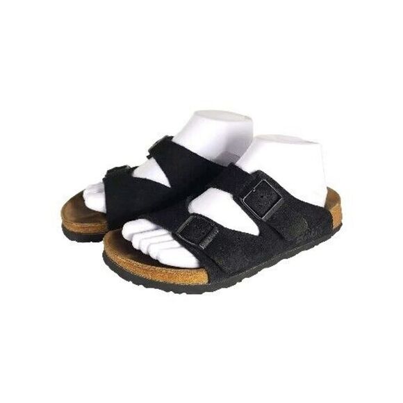 BIRKENSTOCK Birki's Women's Arizona US6 EU37 Black Suede 2 Straps Slide Sandals - Picture 1 of 12